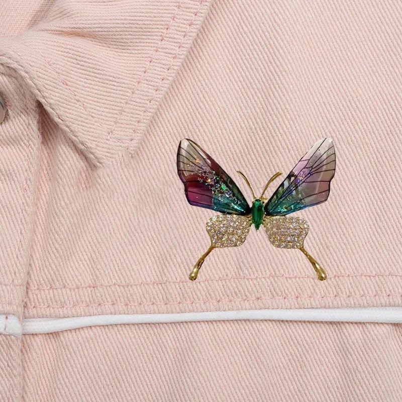 Purple Butterfly Brooch Women's Diamond-inlaid Alloy Insect-shaped Collar Needle Transparent Wings Advanced Butterfly Brooch