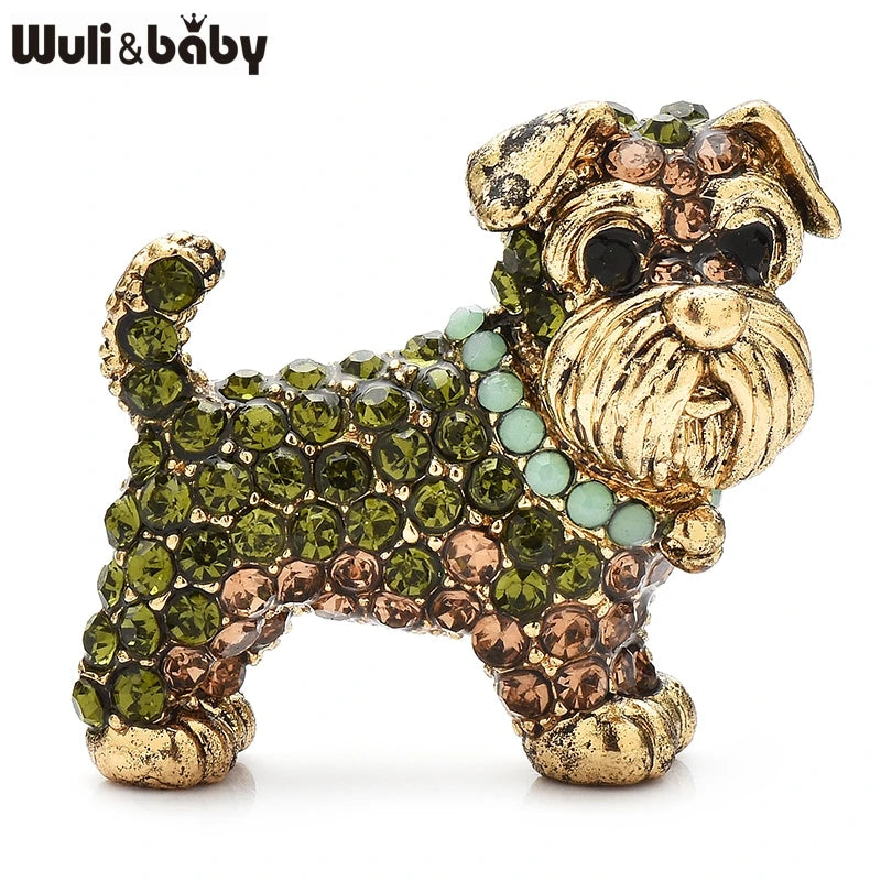 Wuli&baby Vintage Schnauzer Dog Brooches For Women Men Lovely Rhinestone Puppy Animal Party Casual Brooch Pins Gifts