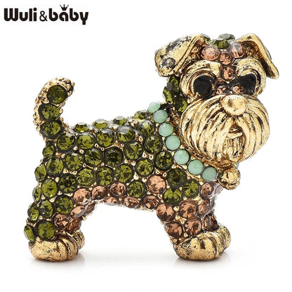 Wuli&baby Vintage Schnauzer Dog Brooches For Women Men Lovely Rhinestone Puppy Animal Party Casual Brooch Pins Gifts