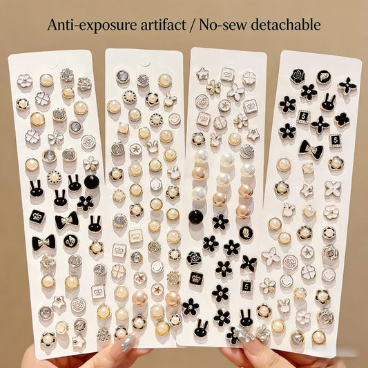 Multi-Pack Mixed Style Anti-exposure Brooch Set, Exquisite Versatile Style, Suitable for Clothing Fixing / Neckline Security / D