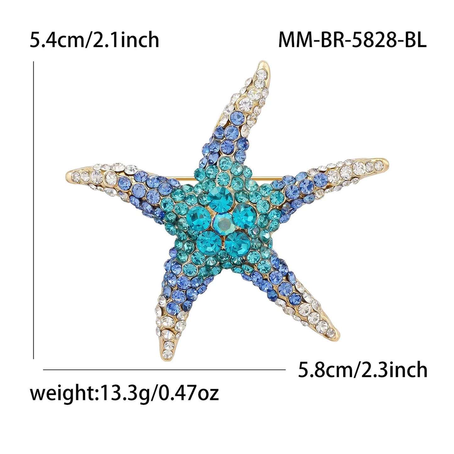 Beaut&Berry Luxury Rhinestone Starfish Brooches for Women Unisex Marine Life Pins Casual Party Jewelry Accessories Gifts