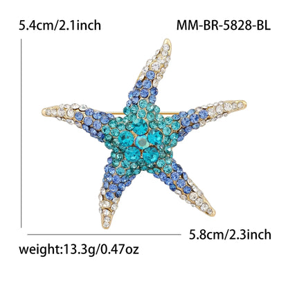 Beaut&Berry Luxury Rhinestone Starfish Brooches for Women Unisex Marine Life Pins Casual Party Jewelry Accessories Gifts
