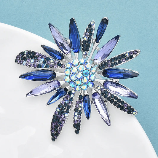 Wuli&baby Palace Style Blue Rhinestone Flower Brooches For Women Lady Sparkling Daisy Flowers Party Office Brooch Pins Gifts
