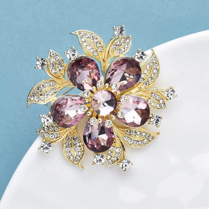 Wuli&baby Crystal Flower Brooches For Women Lady 2-color Elegant Plants Party Casual Brooch Pin Gifts