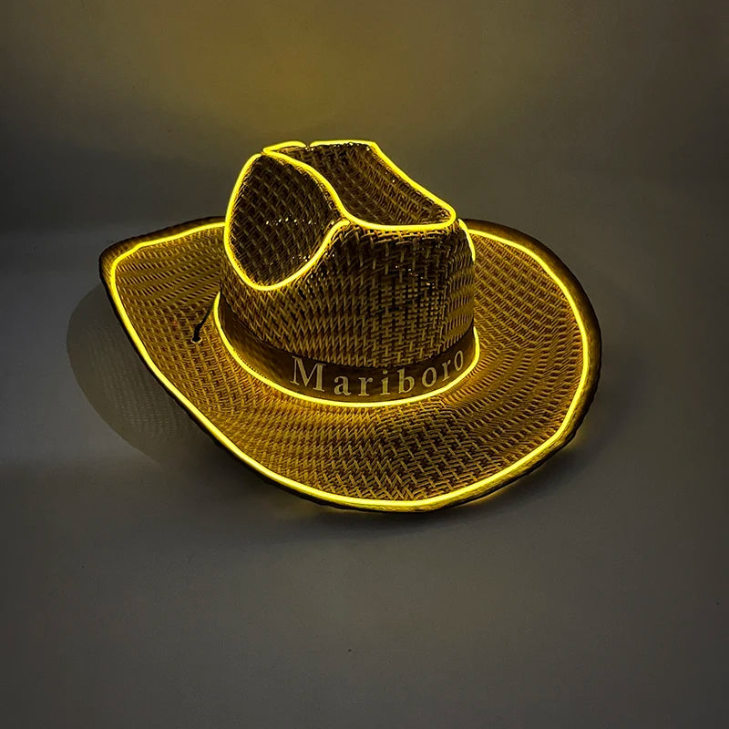 LED Glowing Cowgirl boy Hat Neon Luminous Bride Hat For Holiday Light Up Supplies Fluorescent Party Props Bachelorette Party Hat