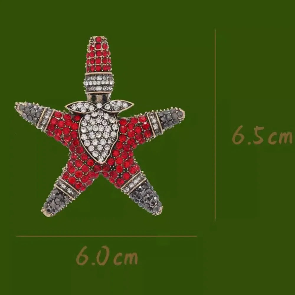 Baroque Luxury Beautiful Starfish Santa Claus Design Men's Women's Brooch Pins，Jewelry Accessories, Wedding Holiday Party Favors