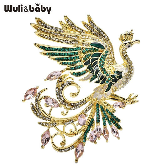 Wuli&baby Luxury Flying Phoenix Brooches Crystal Enamel Divine Bird Animal Brooch For Women's Clothes Pins Gifts