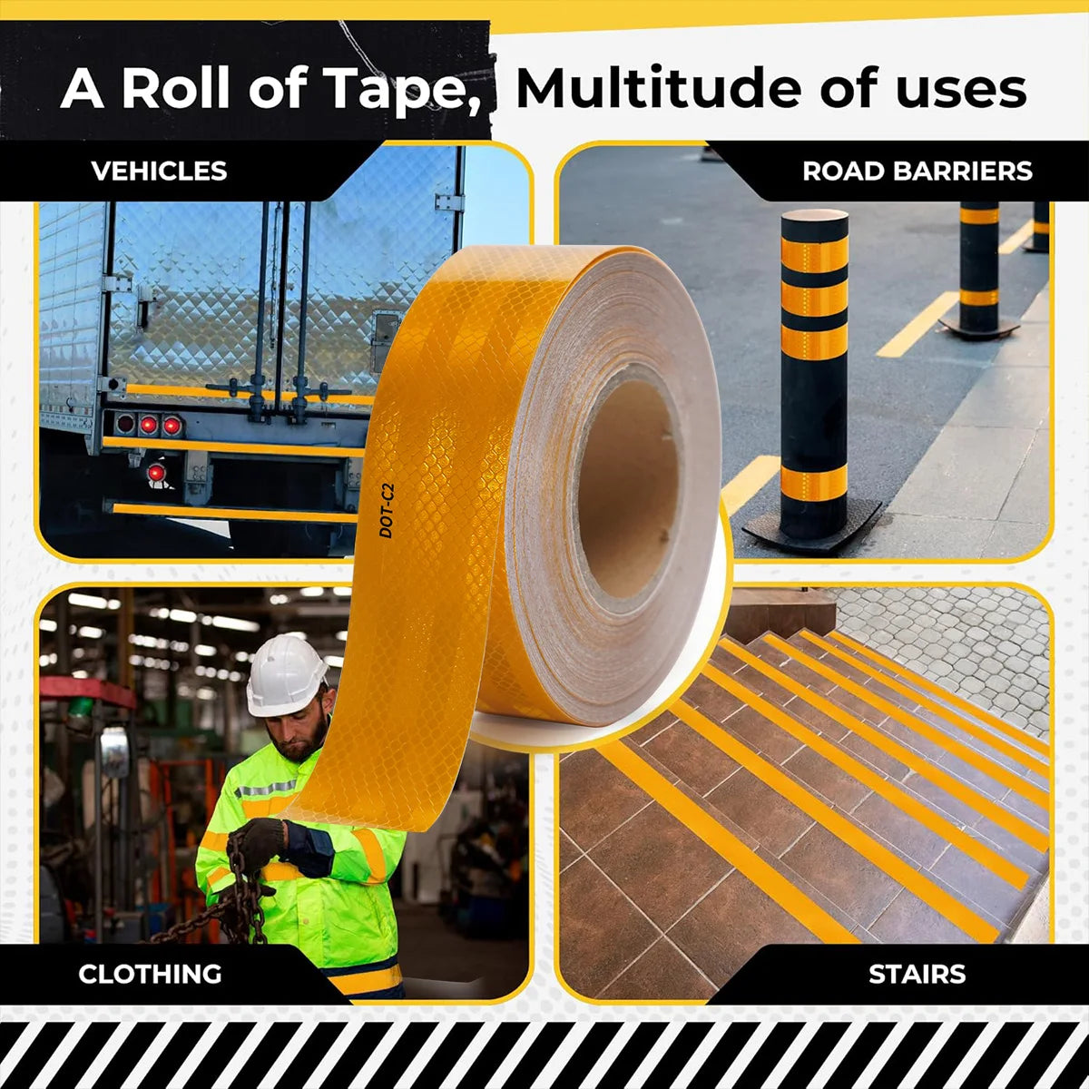 DOT-C2 Reflective Safety Tape Yellow Conspicuity Waterproof Reflector Sticker For Vehicles Trailers Boats Sign