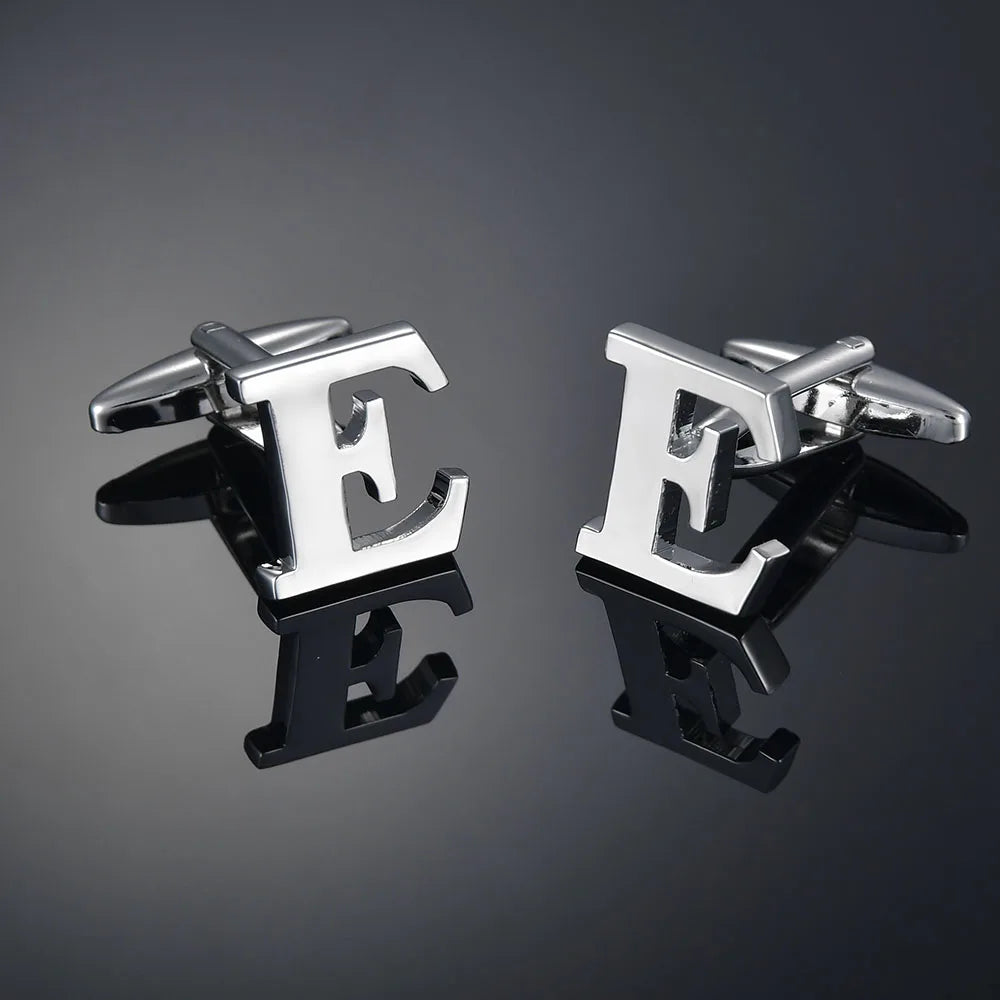 Simple Silver Color 26 Letter Cufflinks for men A to Z Alphabet Initial Cuff Links Business Suit Shirt Button Wedding Jewelry