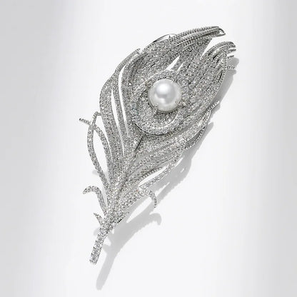 SKEDS Women Men Fashion Exquisite Crystal Feather Pearl Brooch Pin Elegant Classic Lady High-end Badges Accessories Gift