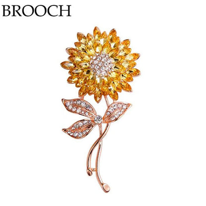 Shiny Rhinestone Sunflower Brooch Pin For Women Luxury Zircon Daisy Flower Collar Badge Elegant Floral Bouquet Corsage Jewelry