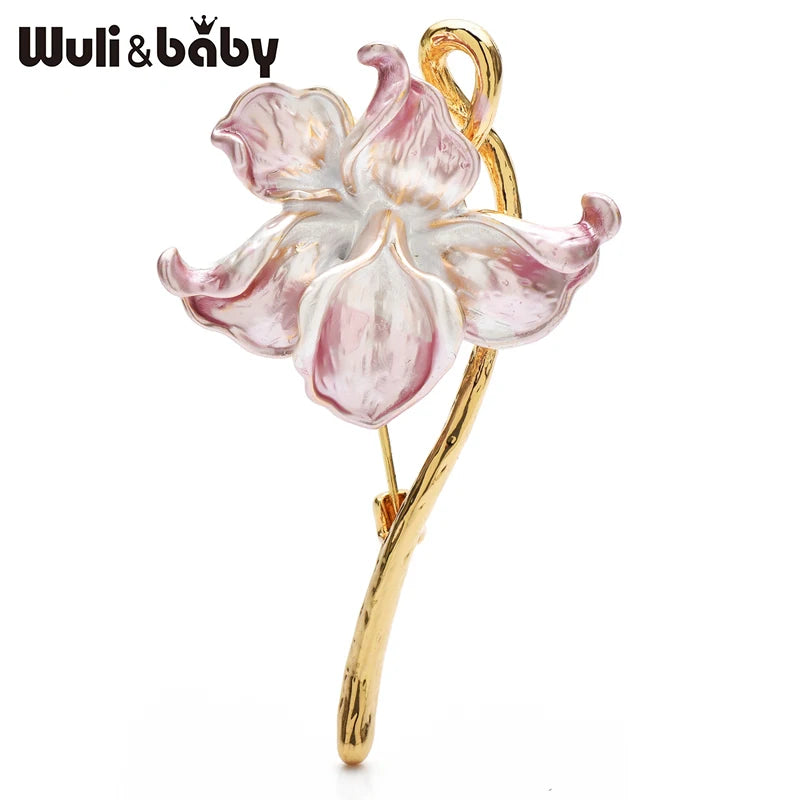 Wuli&baby Pretty Enamel Orchid Flowers For Women Lady 2-color Phalaenopsis Plants Party Casual Brooch Pins Fashion Jewelry Gifts