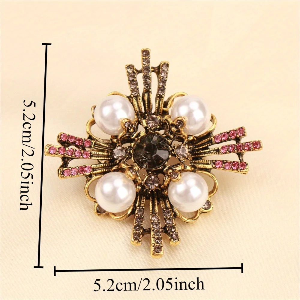 Baroque Luxury Beautiful Openwork Cross Floral Design Brooch for Men and Women, Jewelry Accessories, Wedding Holiday Party Gift