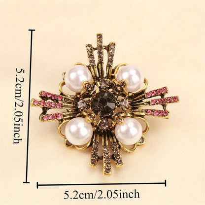 Baroque Luxury Beautiful Openwork Cross Floral Design Brooch for Men and Women, Jewelry Accessories, Wedding Holiday Party Gift