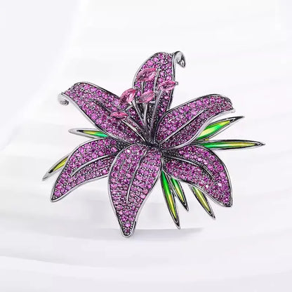 Ajojewel White/Green/Purple Lily Brooch Rhinestone Flower Jewelry High Quality Cloth Pin Trendy Gifts