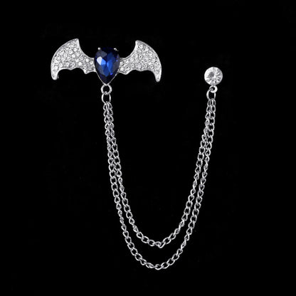 Retro Fashion Crystal Glasses Brooch Tassel Chain Snake Eagle Animal Lapel Pin Men Suit Shirt Collar Badge Jewelry Accessories