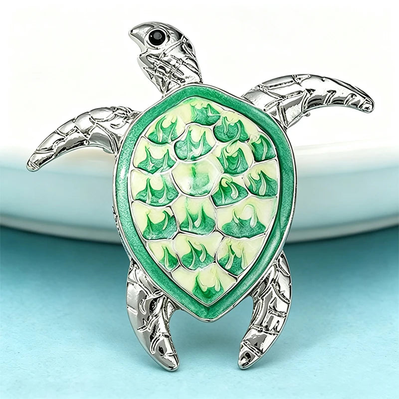 Wuli&baby Lovely Swimming Turtle Brooches For Women Unisex Green Enamel Water Animal Party Casual Brooch Pin Gifts