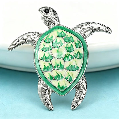 Wuli&baby Lovely Swimming Turtle Brooches For Women Unisex Green Enamel Water Animal Party Casual Brooch Pin Gifts