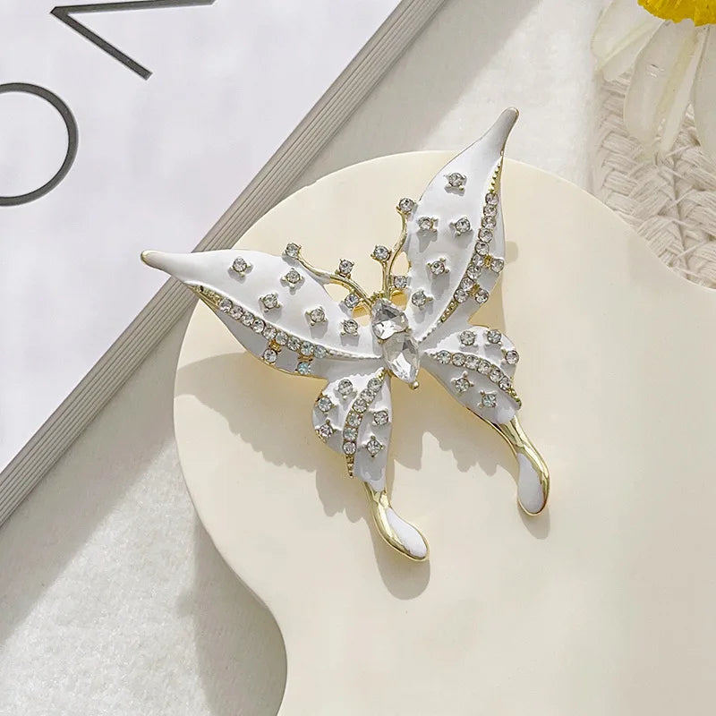 Vintage Rhinestone Black Butterfly Brooches Inlaid Cubic Zirconia Insect Metal Enamel Pins for Women Clothing Accessories