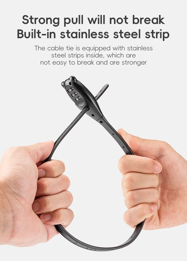 ROCKBROS Portable Bicycle Lock Cable Tie Zinc Alloy Lock Helmet Password Lock Anti-Theft Safety Freely Adjustable Rope Lock
