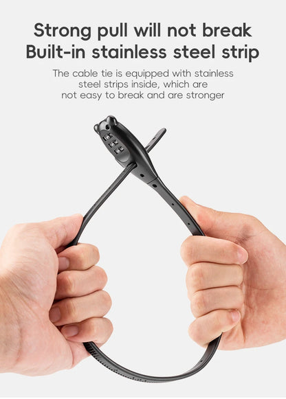 ROCKBROS Portable Bicycle Lock Cable Tie Zinc Alloy Lock Helmet Password Lock Anti-Theft Safety Freely Adjustable Rope Lock