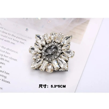 Elegant Geometric Crystal Stone Square Symmetrical Brooch Blue Green Large Rhinestone Cross Flower Pin with Clip for Women