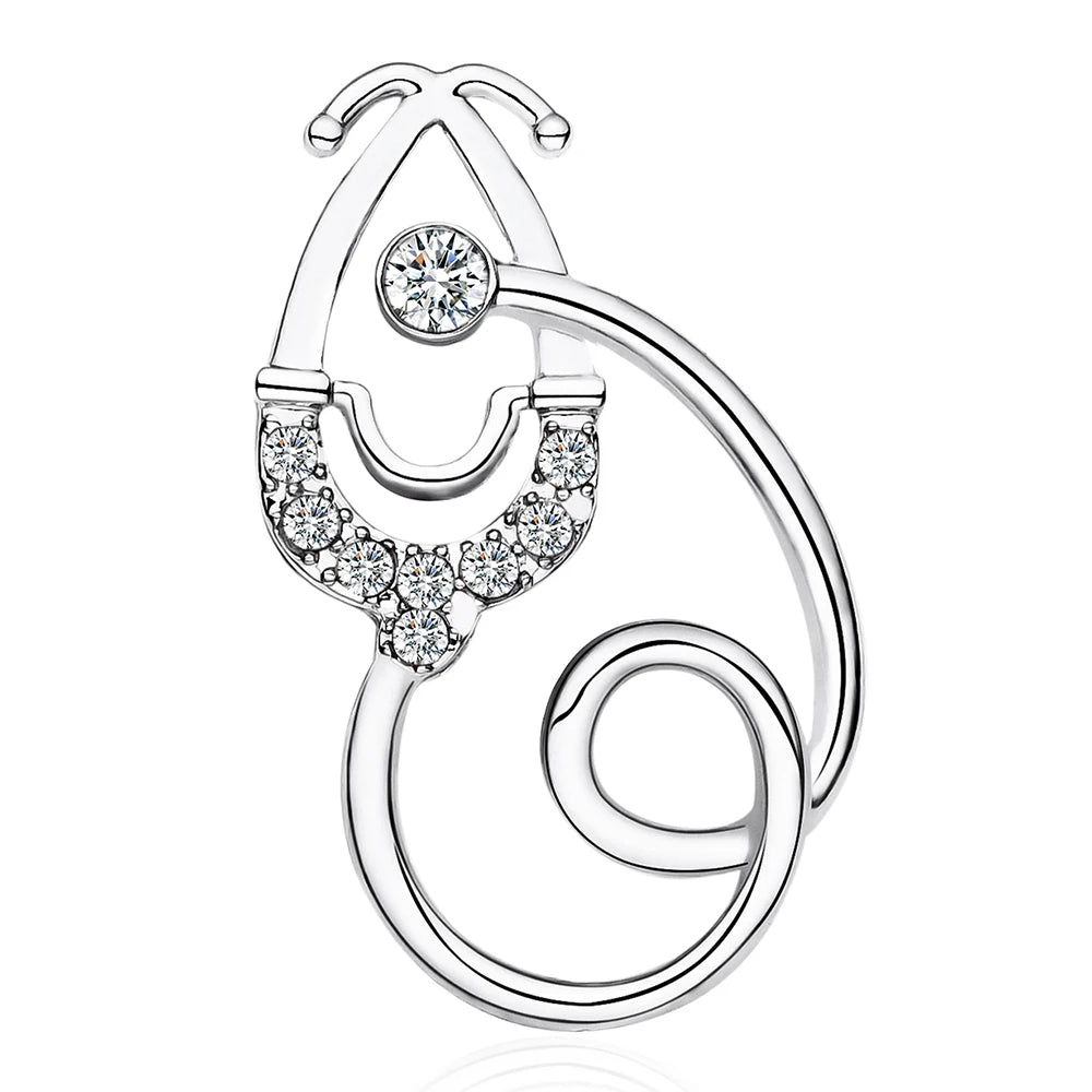Hanreshe Classic Inlaid Crystal Stethoscope Brooch Medical Luxury Lapel Backpack Pins Badge Medicine Jewelry for Doctor Nurse
