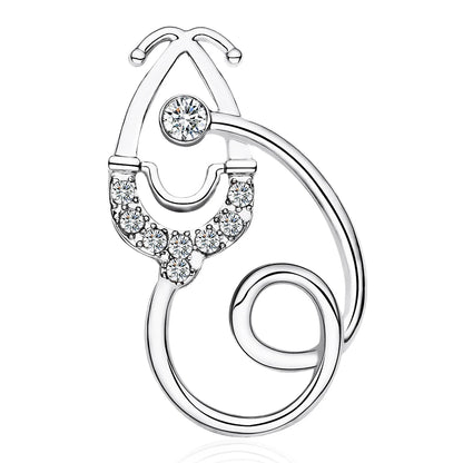 Hanreshe Classic Inlaid Crystal Stethoscope Brooch Medical Luxury Lapel Backpack Pins Badge Medicine Jewelry for Doctor Nurse