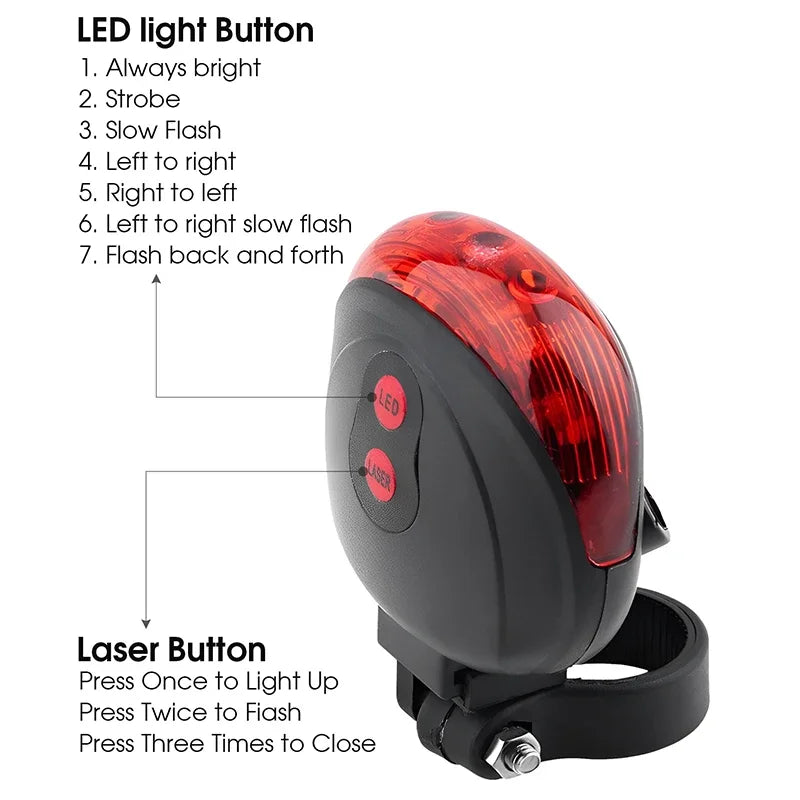 Bicycle Bike LED Lights Waterproof Cycling Taillight Safety Warning Taillight MTB Bike Rear Tail Lights 2 Lasers 5 LED