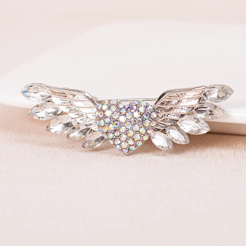 Sparkling Crystal Love Angel Wings Brooch Women's Luxury Dress Wedding Decorations Souvenir Gifts