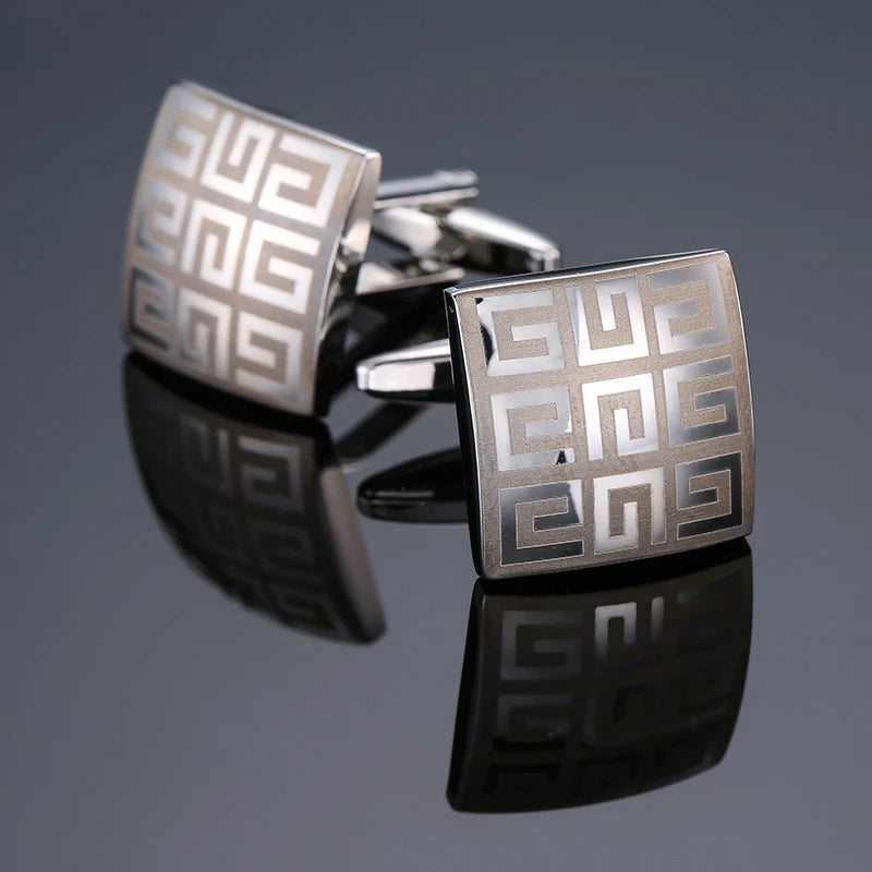 High end men's French shirt cufflinks Classic Square laser lattice wire drawing cuffs buttons business suit accessories jewelry