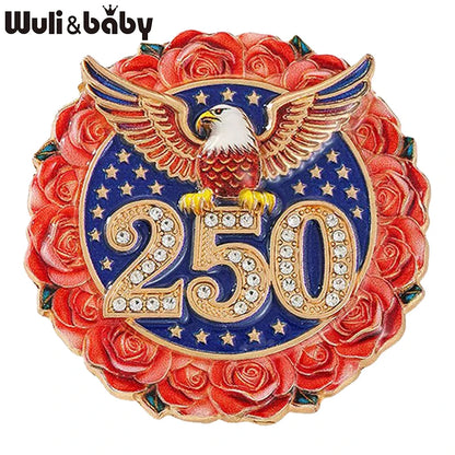 Wuli&baby 250 Independence Day Brooches For Women Unisex Rose-flower Eagle Party Office Round Brooch Pin Badge Fashion Gifts