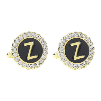 New Round Rhinestone Cufflinks for Men 26 English Letter Cuff Links Button French Business Accessories Gifts