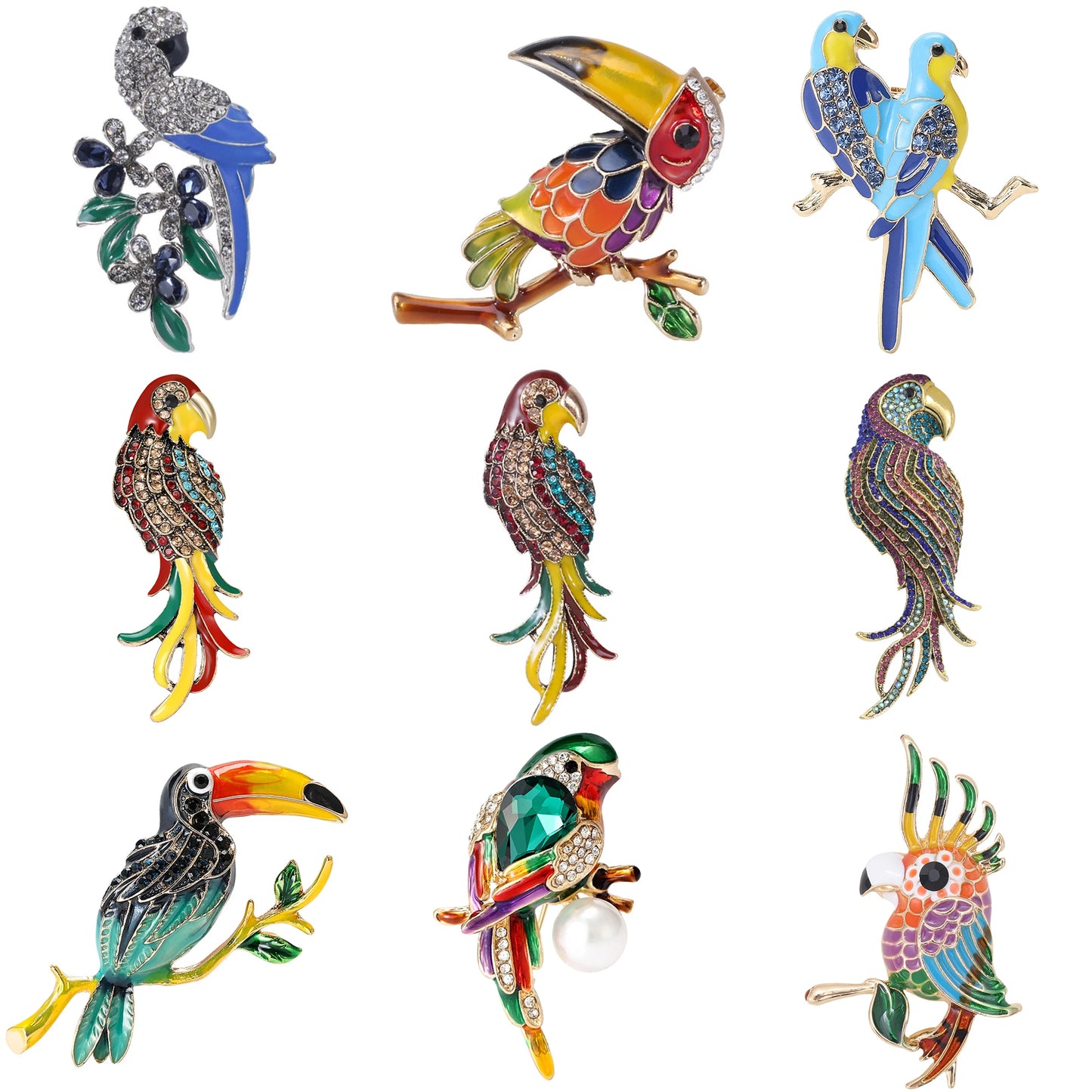 Popular Rhinestone Birds Brooches for Women Unisex Cute Enamel  Animal Pins Banquet Party Backpack Gifts Jewelry Accessories