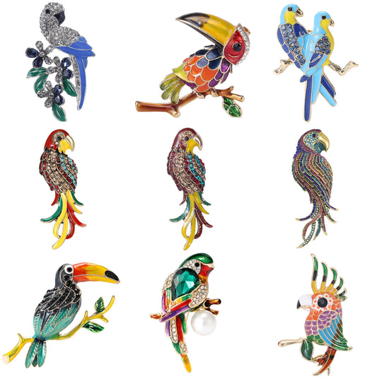 Popular Rhinestone Birds Brooches for Women Unisex Cute Enamel  Animal Pins Banquet Party Backpack Gifts Jewelry Accessories