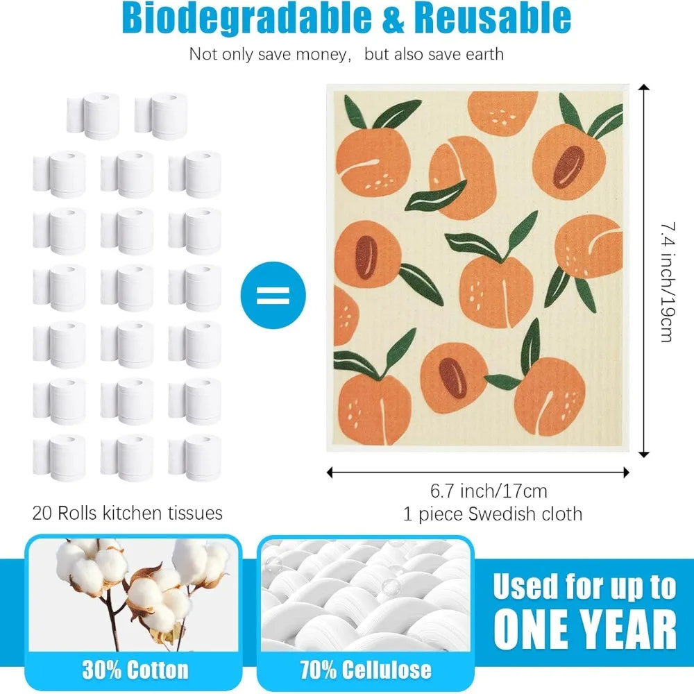4 Pcs Swedish Dishcloths Eco-Friendly Reusable Kitchen Wipes Absorbent and Quick Drying Swedish Sponge Cloths for Efficient