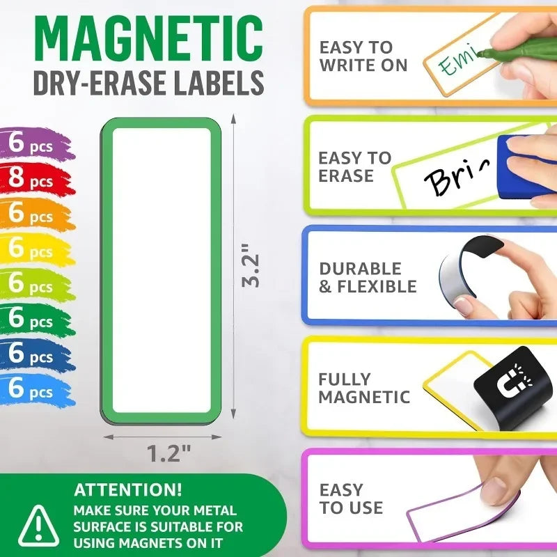 Magnetic Label Stickers Reusable Dry Erase Shelf Tag Stickers DIY Identification Classify Stickers for Stationery Office Storage