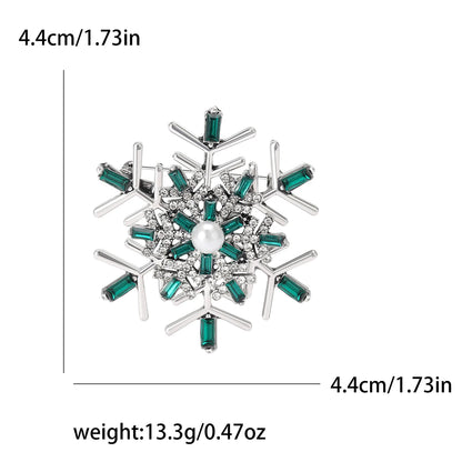 Christmas Rhinestone Snowflake Brooches for Women Unisex Pearl Flower Pins Office Party Friend Gifts Jewelry Accessories