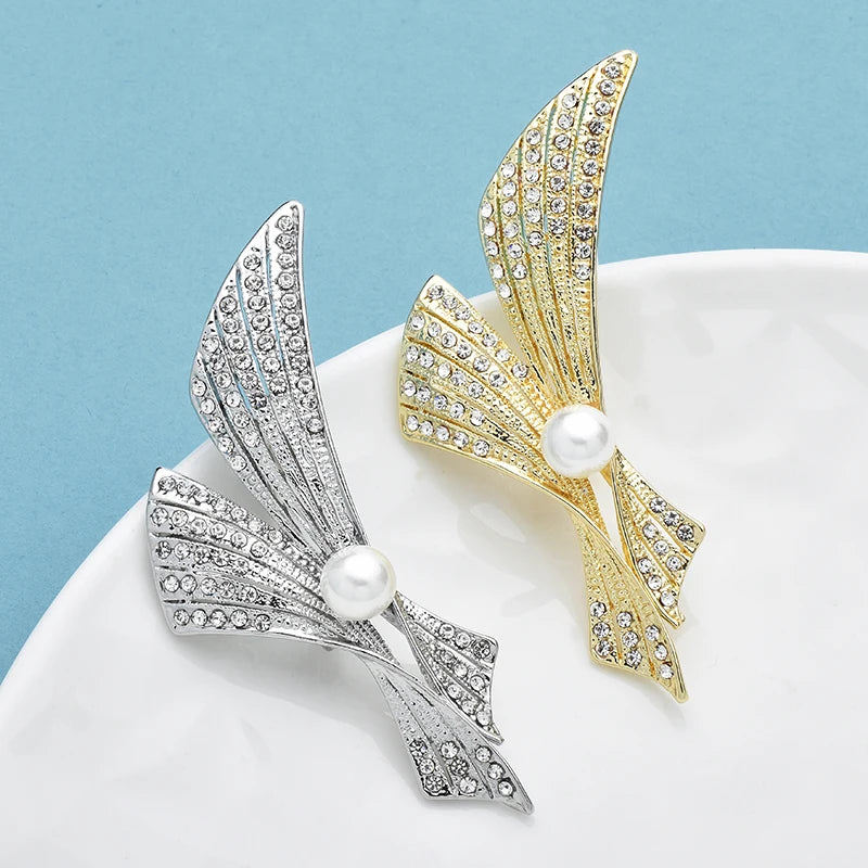 Wuli&baby Elegant Pearl Bowknot Geometric Brooches For Women Unisex Suits Clothes Party Office Brooch Pins Gifts