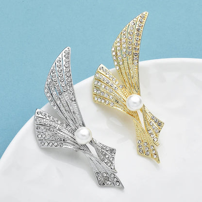 Wuli&baby Elegant Pearl Bowknot Geometric Brooches For Women Unisex Suits Clothes Party Office Brooch Pins Gifts