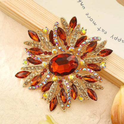 SKEDS Full Crystal Shining Boutique Flower Brooch Badges For Women Exaggerated Exquisite Decoration Pin Accessories