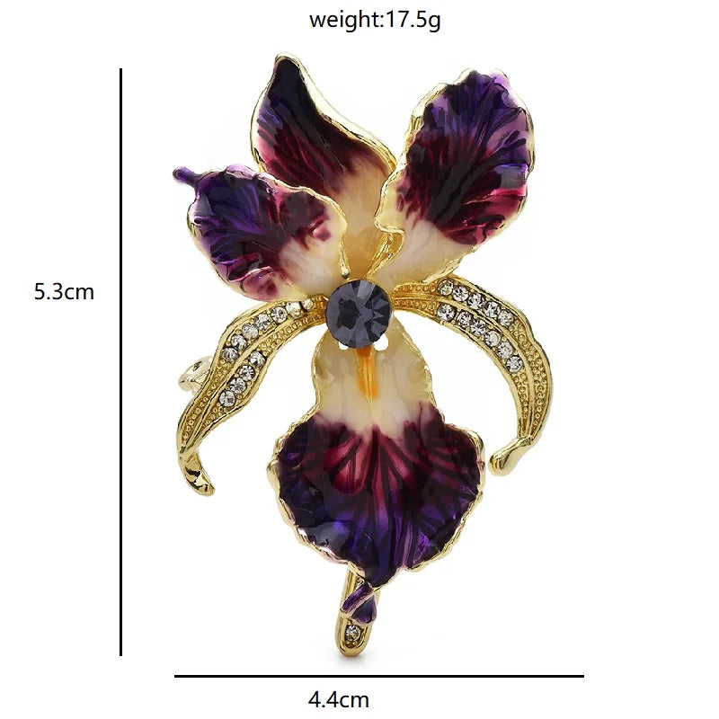 Wuli&baby Elegant Enamel Orchid Flower Brooches Beautiful Women's Clothes Bag's Plants Brooch Pins Gifts