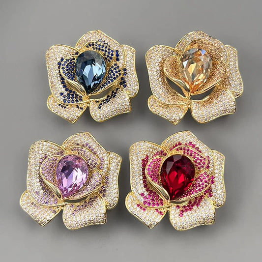 Fashion Exquisite Rhinestone Crystal Flower Brooch For Women Clothing Coat Jewelry Accessries Gifts