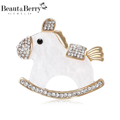Beaut&Berry Classic Wooden Horse Brooches for Women Unisex Animal Pins Casual Party Jewelry Accessories Gifts Decoration