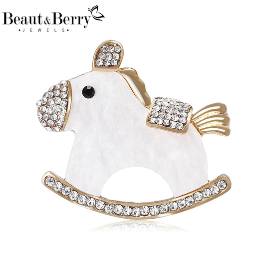 Beaut&Berry Classic Wooden Horse Brooches for Women Unisex Animal Pins Casual Party Jewelry Accessories Gifts Decoration
