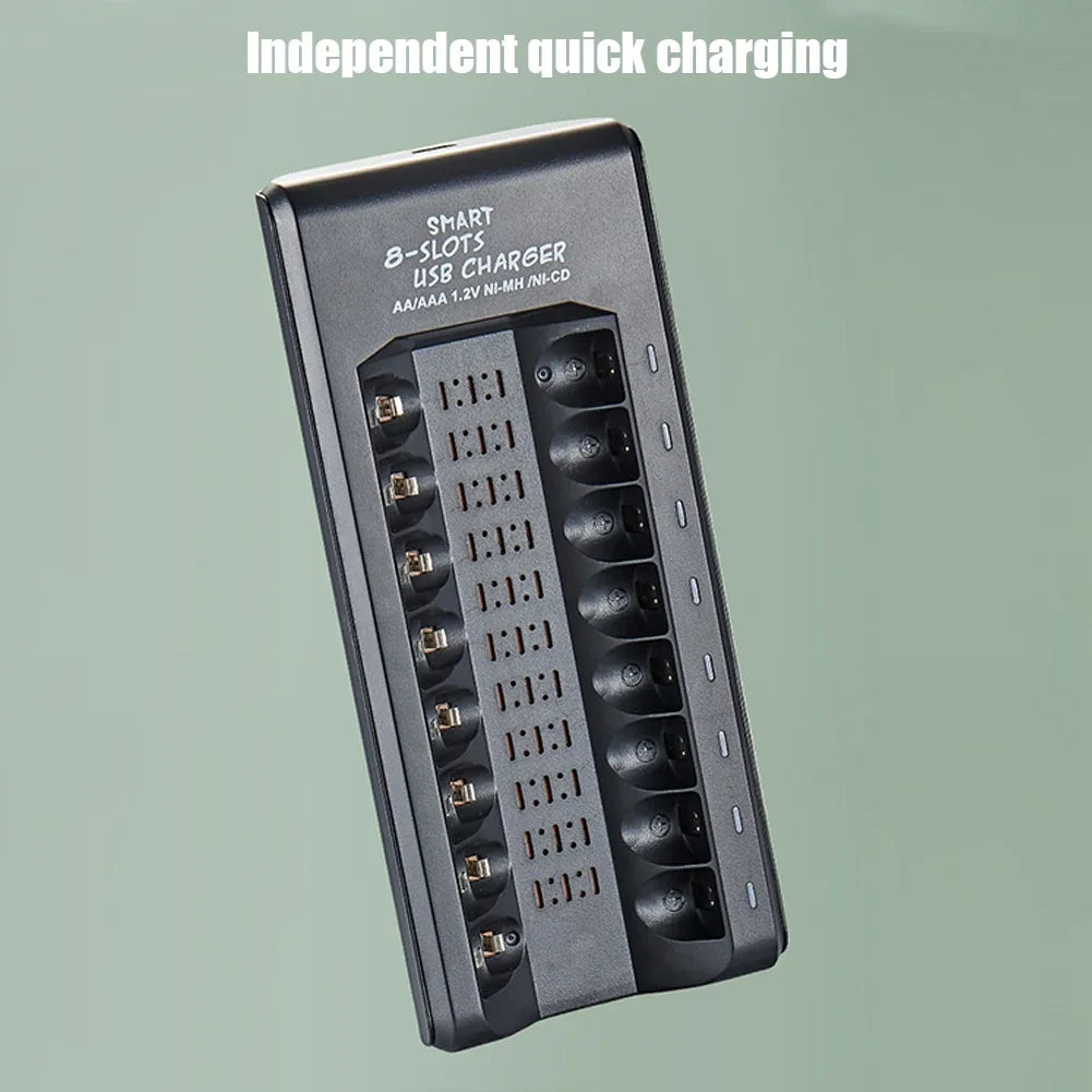 USB Output 8 Slots Fast Charging Short Circuit Protection for 1.2V NiMH AAA/AA Batteries Charger Rechargeable Battery Charger