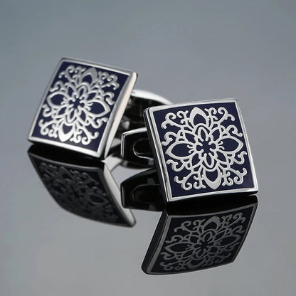 Luxury men's French shirt cufflinks classic square blue and black retro patterns cuff buttons suit accessories jewelry wholesale