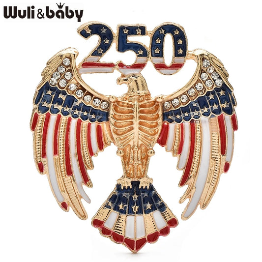 Wuli&baby USA Independence Day Brooch Pins For Women Unisex Enamel Rhinestone American 250 Years Eagle Office Party Brooches