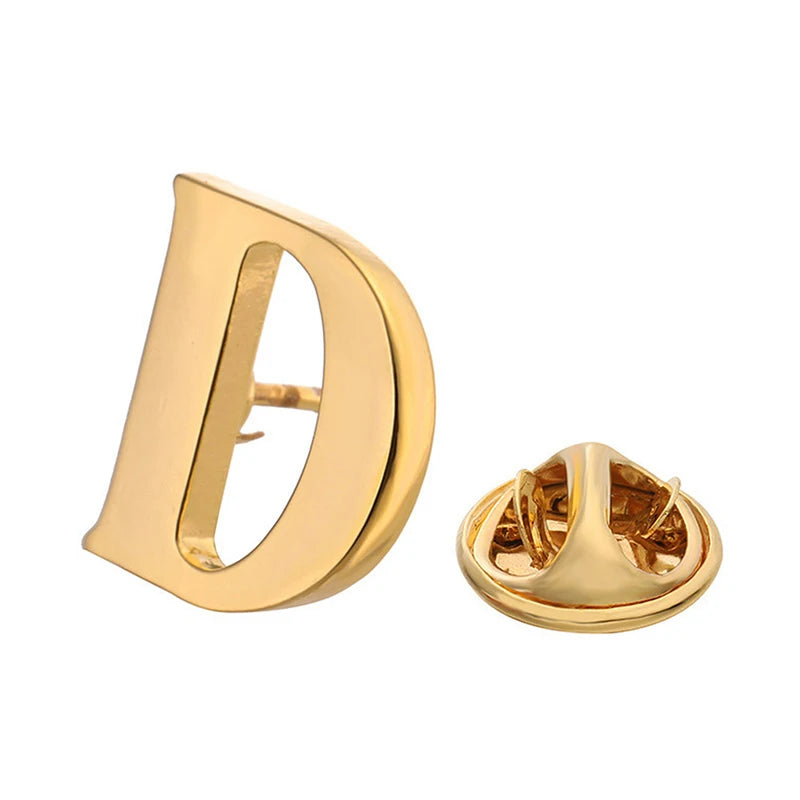 High Quality Classic Style Gold Letter A-Z Metal Brooch Women Men's Lapel Pin Women's Hat Scarf Backpack Badge Jewellery
