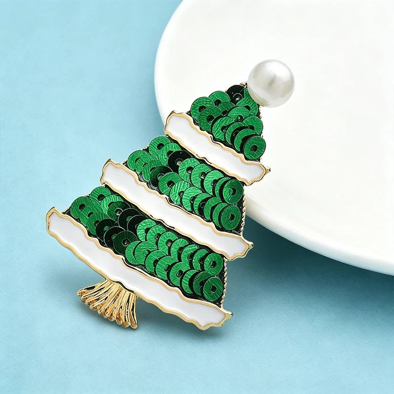 Wuli&baby New Shining Christmas Tree Brooches For Women Men High Quality Green New Year Trees Brooch Pins Gifts